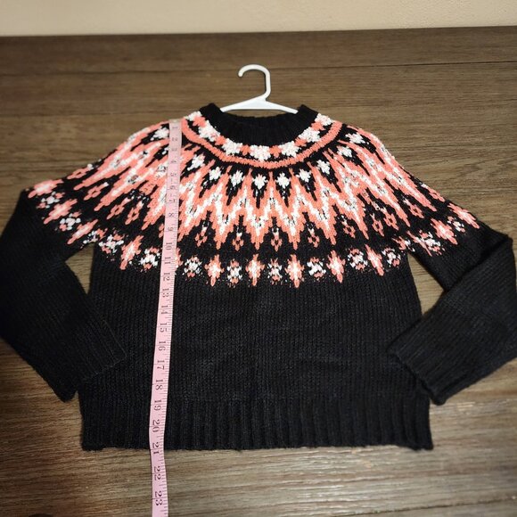 Hooked Up by IOT Juniors' Fair Isle Crewneck Sweater NWT Black & Pink Small - Picture 2 of 9